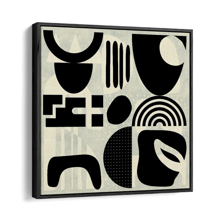 Stylish QUADRATE SW KOPIE I , ABSTRACT PAINTINGS in black floater frame, enhancing modern art for vibrant spaces.