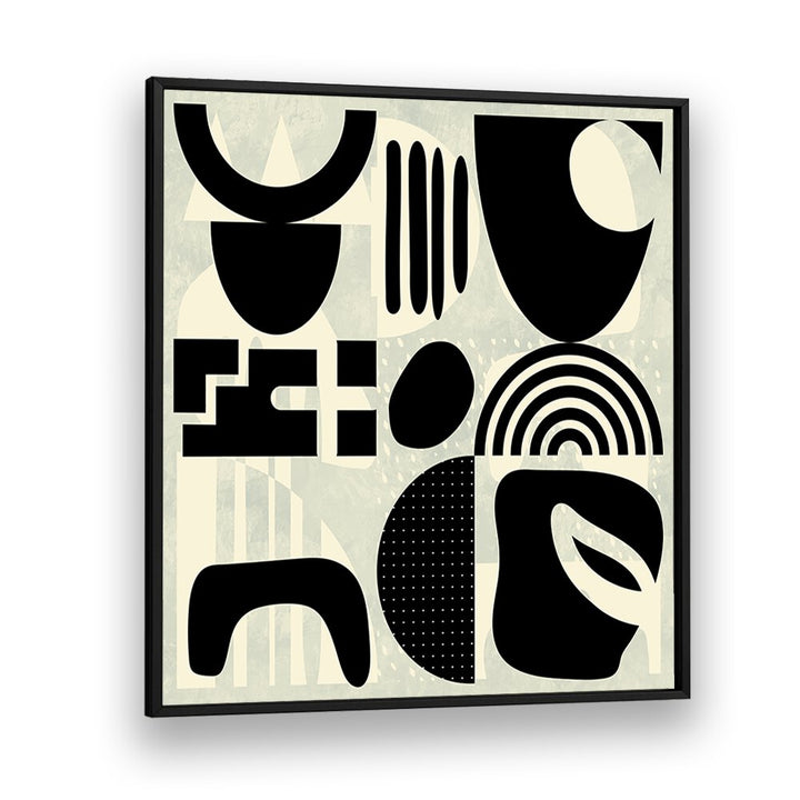 QUADRATE SW KOPIE I, ABSTRACT PAINTINGS features bold shapes in black on a light background, perfect for modern decor.