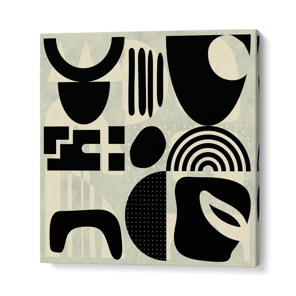 Abstract painting "QUADRATE SW KOPIE I" by Ana Rut Bre, showcasing vibrant shapes on premium canvas. Perfect for modern spaces.