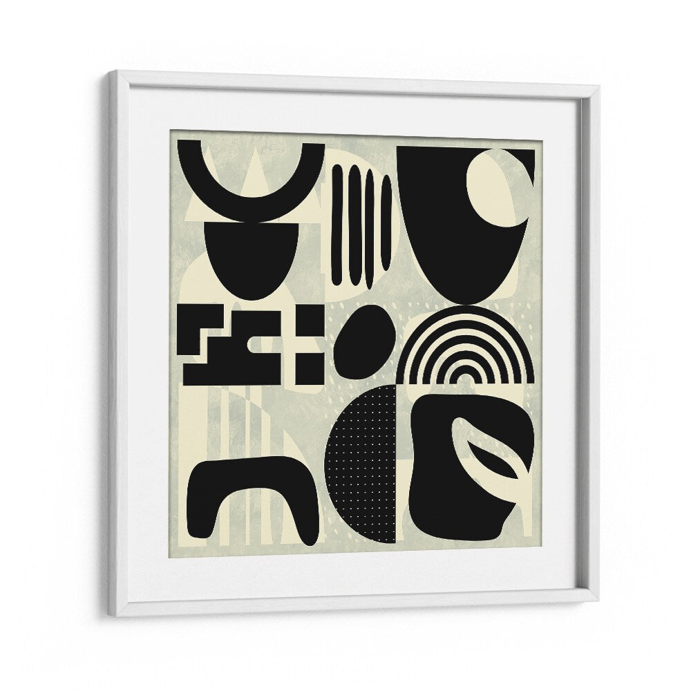 Stylish QUADRATE SW KOPIE I, ABSTRACT PAINTINGS in a white frame, perfect for enhancing modern art spaces.