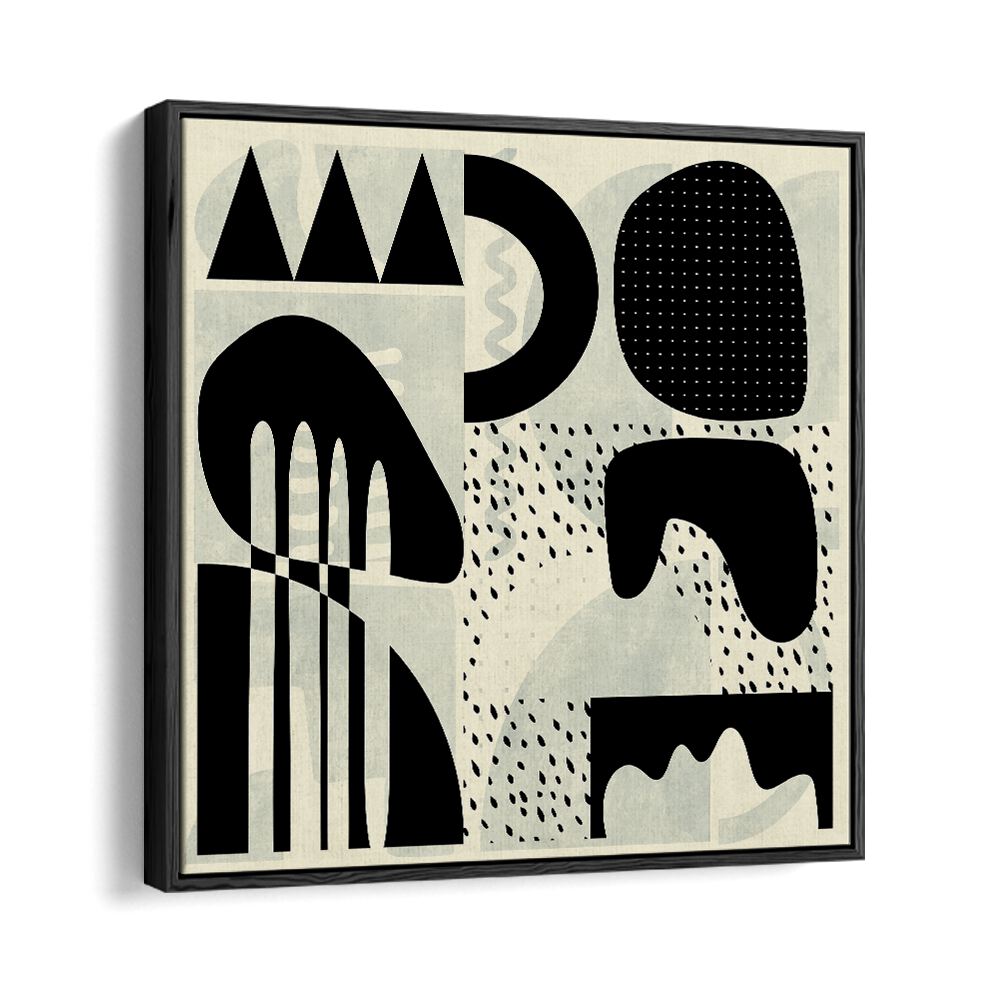 Stylish QUADRATE SW KOPIE III, ABSTRACT PAINTINGS by Ana Rut Bre, showcasing bold shapes in a modern black frame.