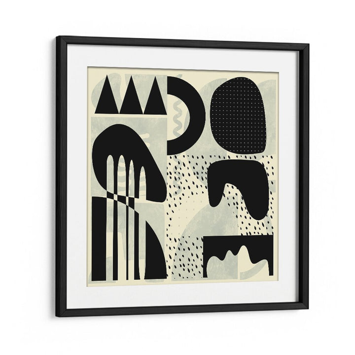 Quadrate SW Kopie III, abstract paintings by Ana Rut Bre, features captivating geometric designs in a black frame.