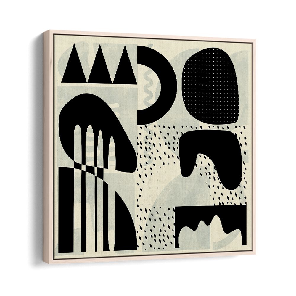 Stylish QUADRATE SW KOPIE III, ABSTRACT PAINTINGS by Ana Rut Bre in an elegant oak wood floater frame.