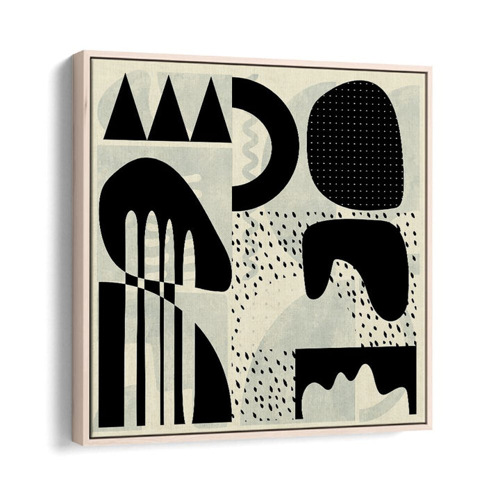 Stylish QUADRATE SW KOPIE III, ABSTRACT PAINTINGS by Ana Rut Bre in an elegant oak wood floater frame.