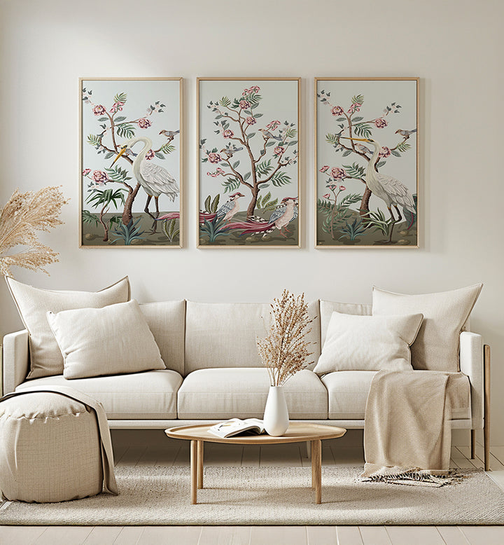 CRANES SET , SET OF 3 PAINTINGS