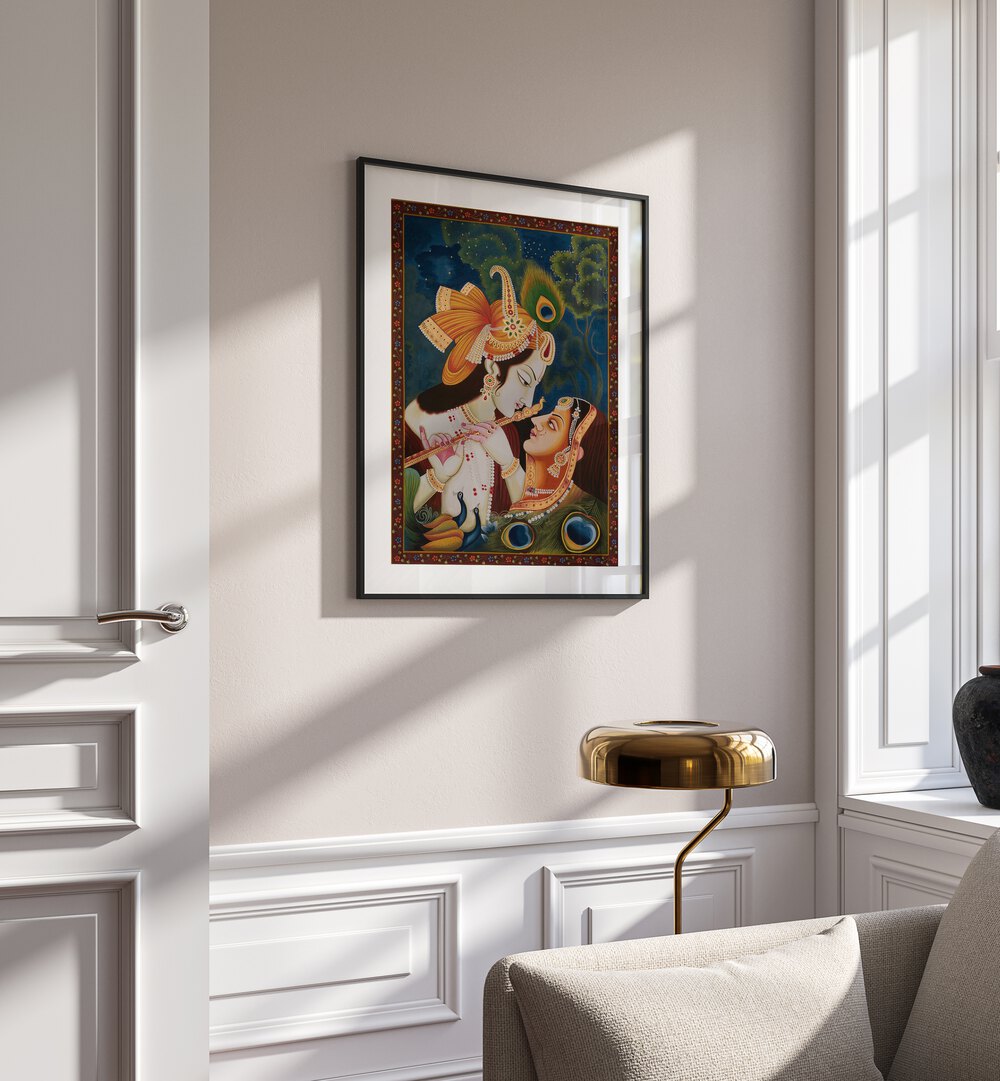 Stunning RADHA KRISHNA PAINTING, a beautiful piece of INDIAN ART PAINTINGS that embodies love and devotion.