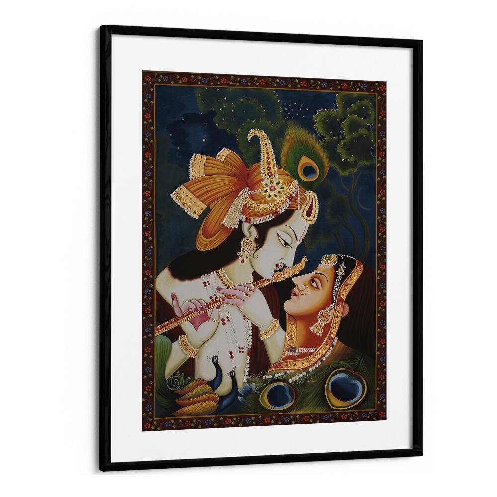 RADHA KRISHNA PAINTING, INDIAN ART PAINTINGS showcasing love and devotion in a beautifully framed artwork.