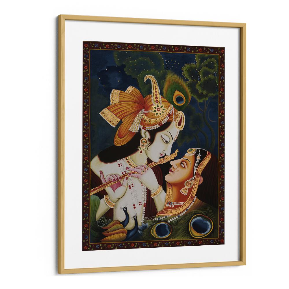 Stunning RADHA KRISHNA PAINTING in an oak frame, showcasing the beauty of INDIAN ART PAINTINGS and divine love.