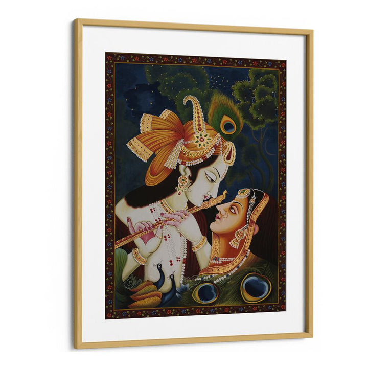 Stunning RADHA KRISHNA PAINTING in an oak frame, showcasing the beauty of INDIAN ART PAINTINGS and divine love.