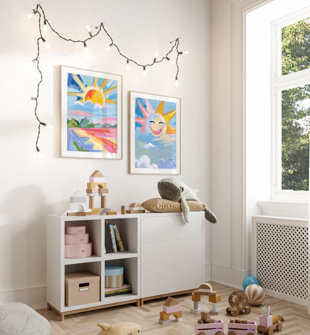 Brighten your space with the RADIANT SUNRISE SET, SET OF 2 PAINTINGS, showcasing vivid dawn-inspired artistry.