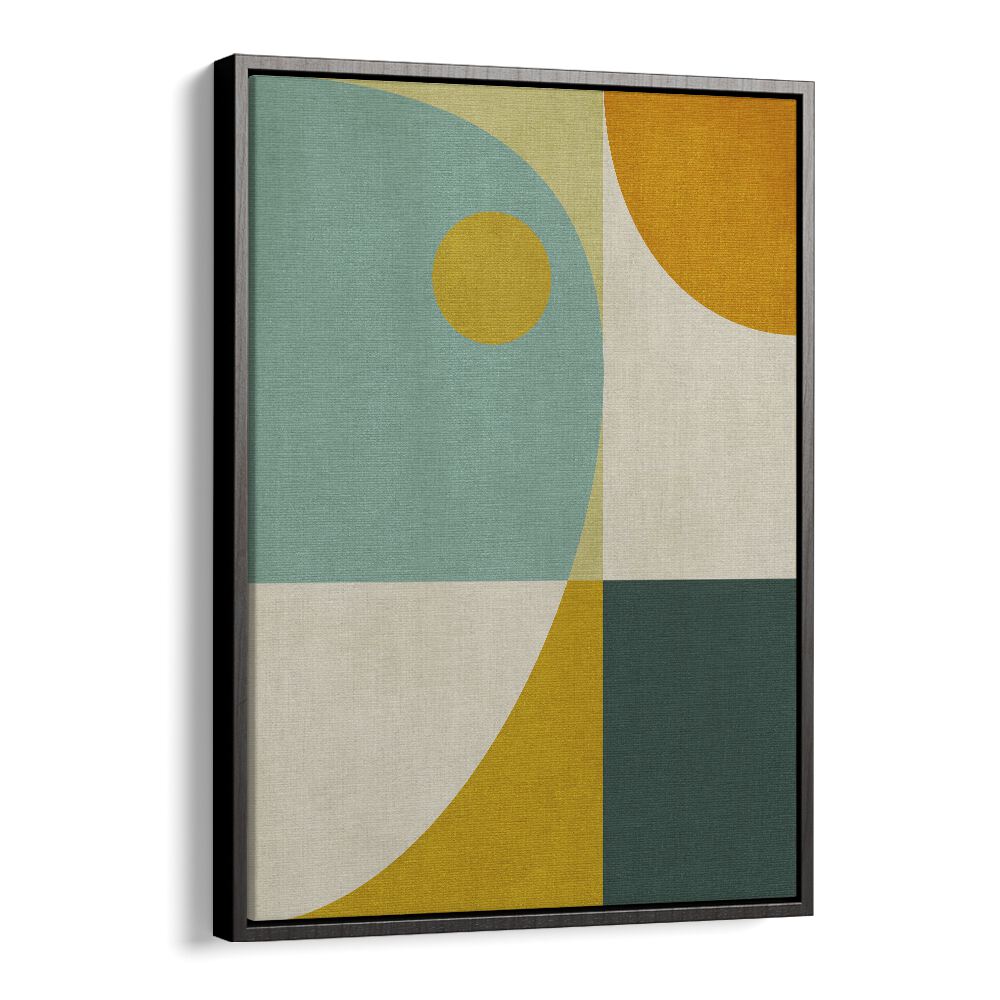 Vibrant RAINBOW PLUS SHAPES, GEOMETRIC ART PRINTS in a sleek black floater frame for stylish home decor.