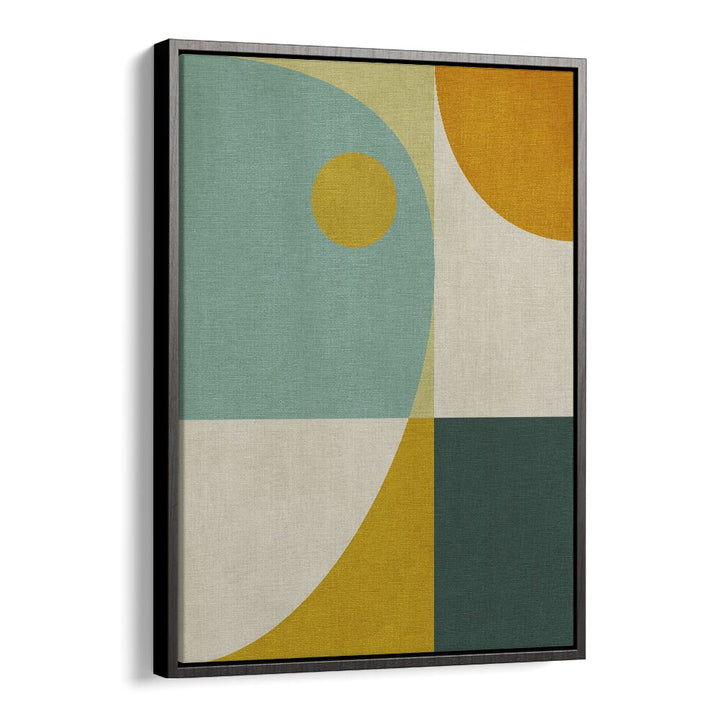 Vibrant RAINBOW PLUS SHAPES, GEOMETRIC ART PRINTS in a sleek black floater frame for stylish home decor.