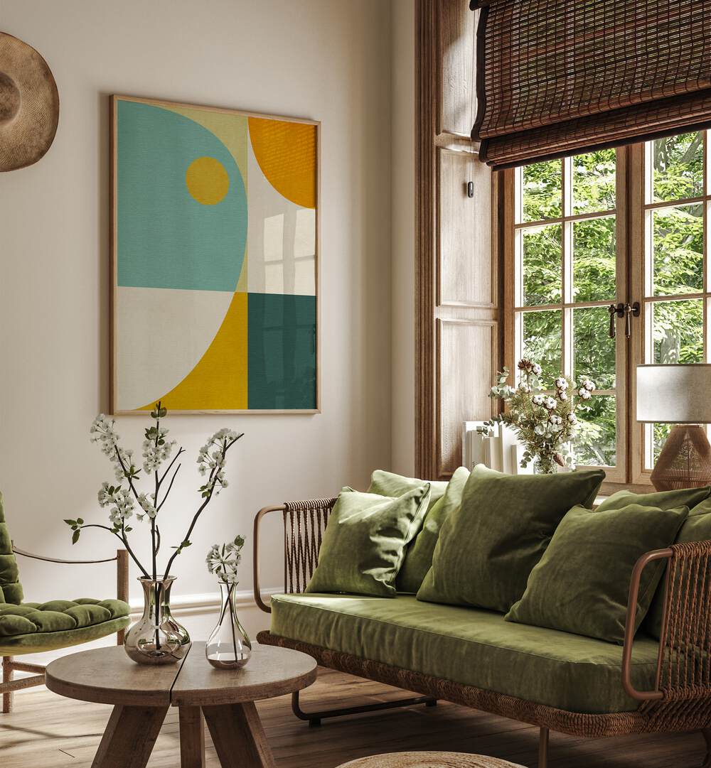 Brighten your decor with RAINBOW PLUS SHAPES, GEOMETRIC ART PRINTS by Ana Rut Bre, showcasing vibrant geometric designs.