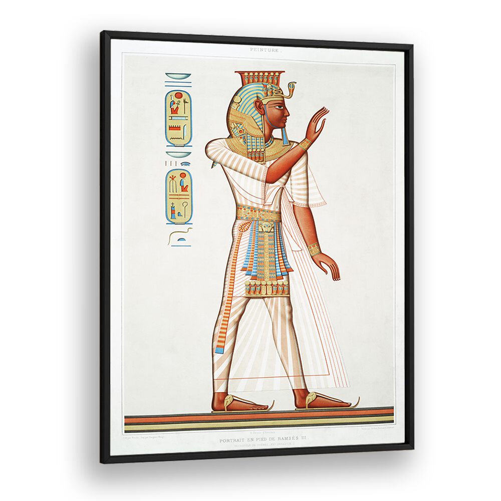 Ramses III from Histoire de l'Art Égyptien (1878) showcases vibrant Egyptian art paintings in a sleek black frame.
