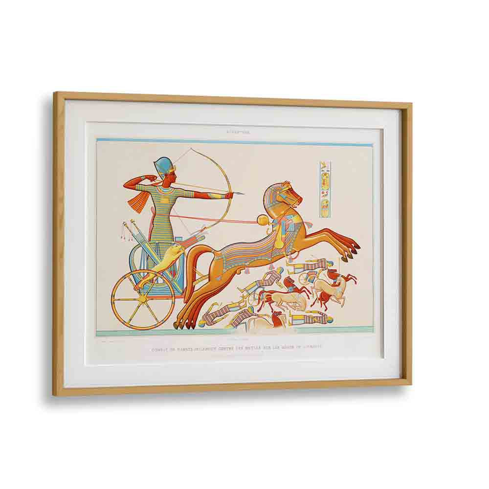 RAMSES-MEÏAMOUN FIGHT (1878), EGYPTIAN ART PAINTINGS showcases vibrant ancient warfare in a framed masterpiece.