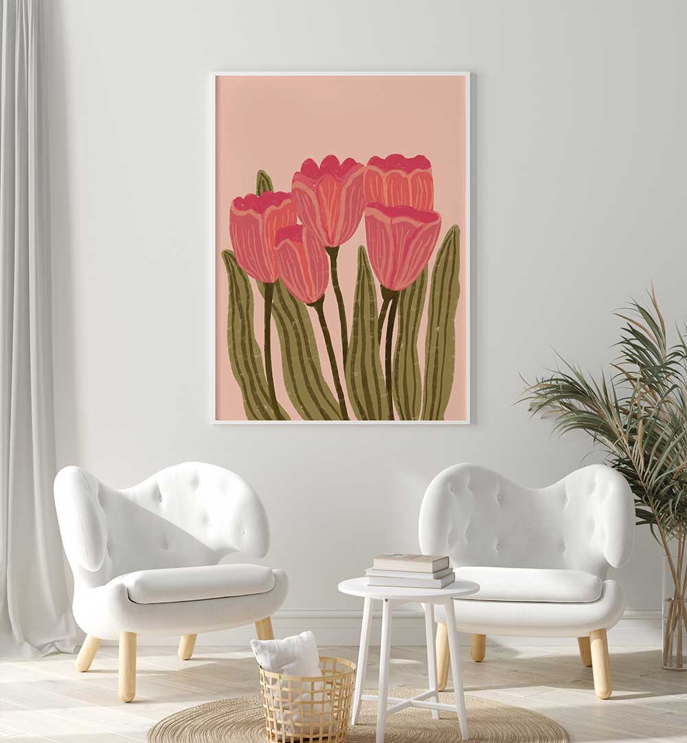 RED TULIPS , FLORAL FLOWER PAINTINGS