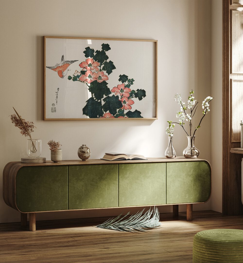 RED ROSES AND BIRD  , VINTAGE PAINTINGS