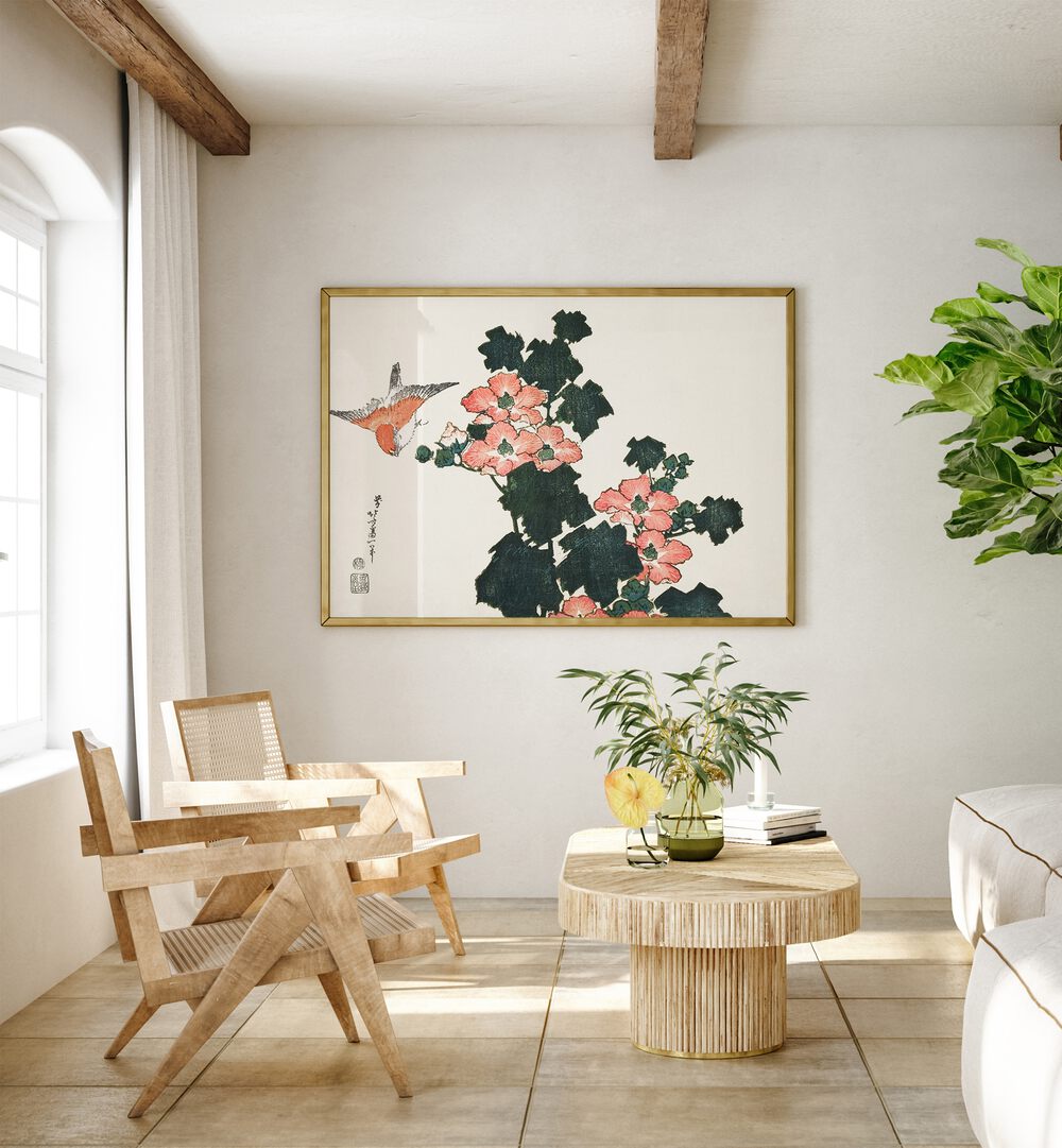 RED ROSES AND BIRD  , VINTAGE PAINTINGS