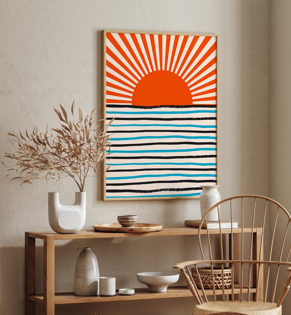 Vibrant RED SUN AND SEA, LANDSCAPE PAINTINGS brighten any space with stunning colors and modern design. Perfect for home decor.