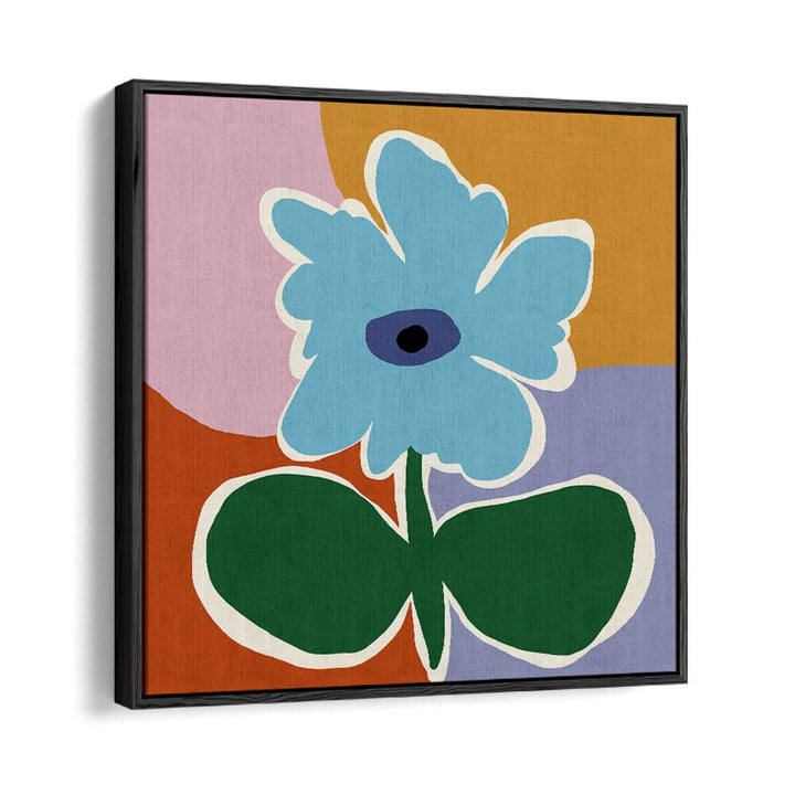 Retro Minimal Flower III, Botanical Art Paintings Artwork in Black Floater Frame