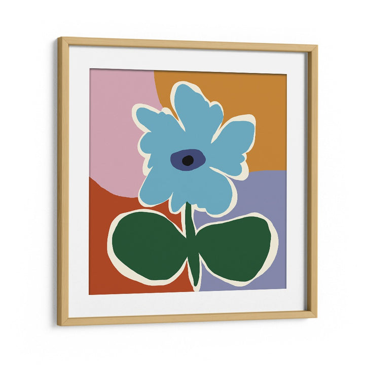 Retro Minimal Flower III, Botanical Art Paintings Artwork in Oak Wood Frame With Mount
