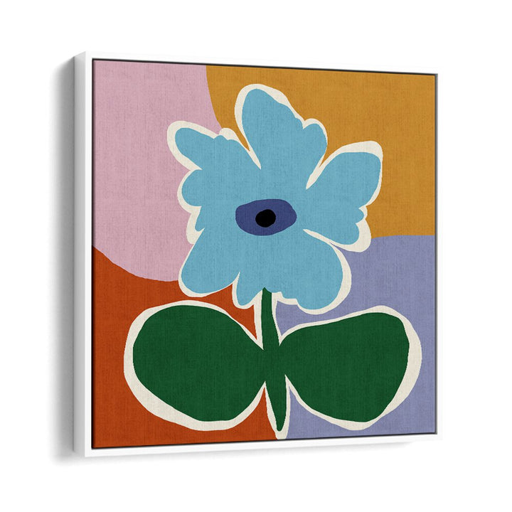 Retro Minimal Flower III, Botanical Art Paintings Artwork in White Floater Frame