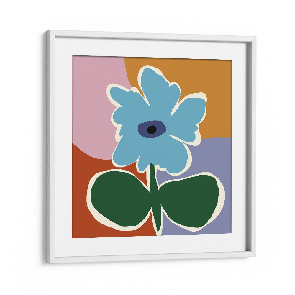 Retro Minimal Flower III, Botanical Art Paintings Artwork in White Frame With Mount