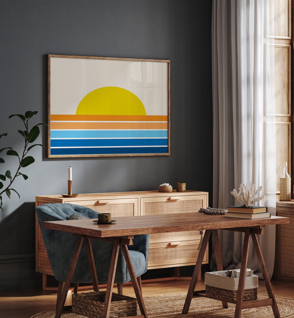 Vibrant RETRO BEACH I, LANDSCAPE PAINTINGS, adds a serene coastal touch to your decor, perfect for summer vibes.
