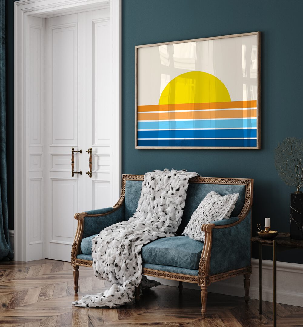 Vibrant RETRO BEACH I, LANDSCAPE PAINTINGS, adds a serene coastal vibe to any space, perfect for summer decor.