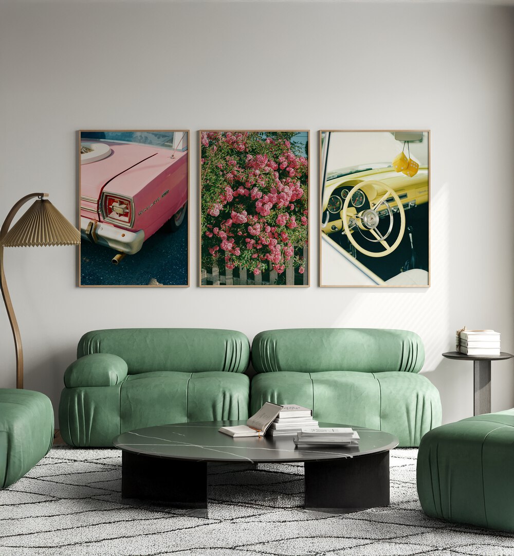 Enhance your decor with the RETRO CLASSIC SET, SET OF 3 PAINTINGS, showcasing vibrant vintage art for any space.