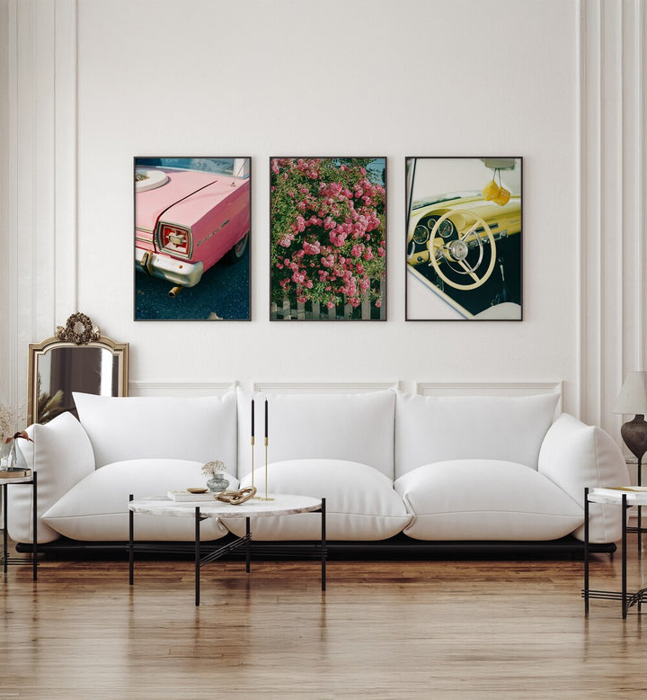 Add retro charm to your home with the RETRO CLASSIC SET, SET OF 3 PAINTINGS, perfect for vintage lovers.