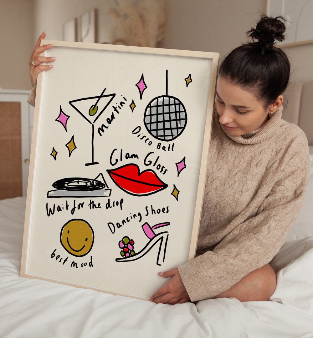 Colorful RETRO DISCO I, FASHION POSTERS showcasing disco elements, perfect for adding vintage flair to any room.