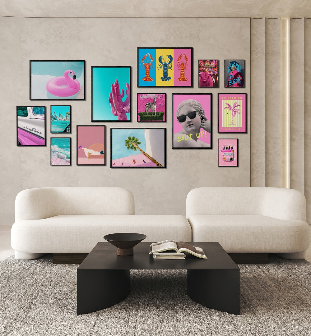 Stylish RETRO POP GALLERY WALL showcasing vibrant art prints, perfect for enhancing any modern room's decor.