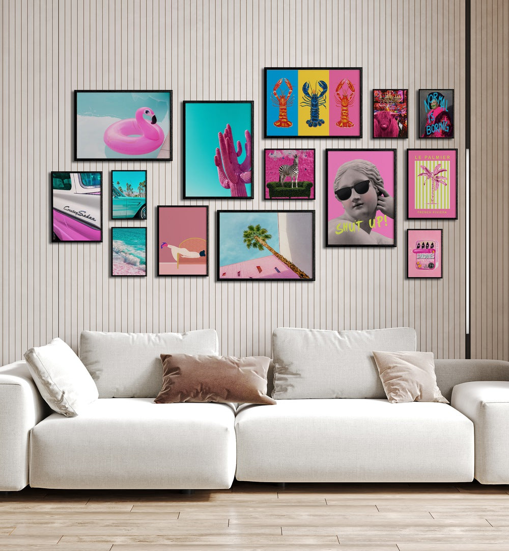 Colorful framed art in the RETRO POP GALLERY WALL, GALLERY WALLS adds charm and nostalgia to any room.