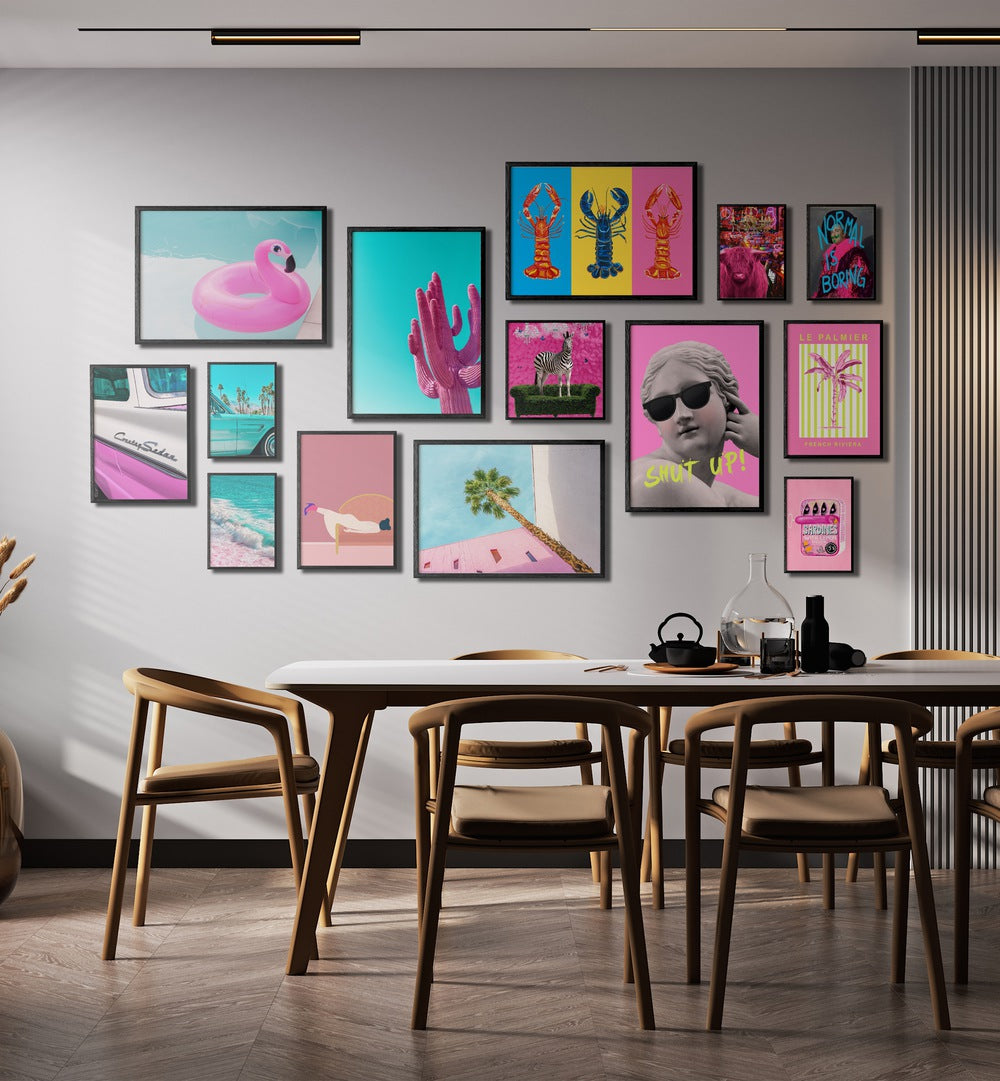 Colorful RETRO POP GALLERY WALL featuring vibrant framed art prints, perfect for stylish gallery walls in any space.