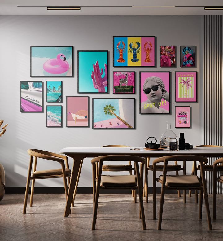Colorful RETRO POP GALLERY WALL featuring vibrant framed art prints, perfect for stylish gallery walls in any space.