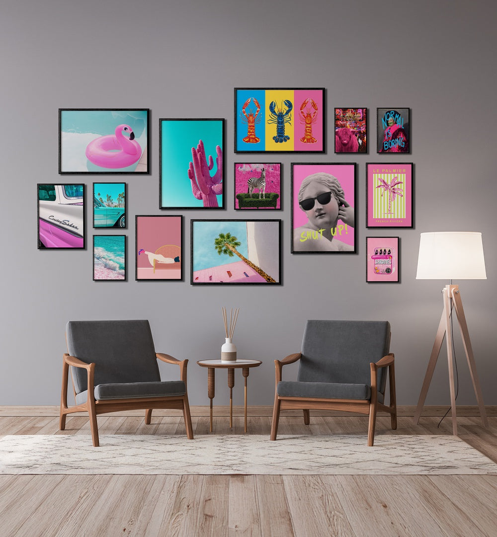 Vibrant RETRO POP GALLERY WALL featuring framed art prints that enhance aesthetic appeal in modern gallery walls.