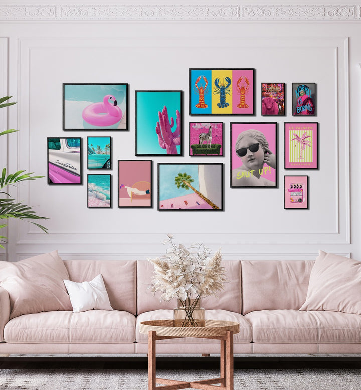 Vibrant RETRO POP GALLERY WALL featuring nostalgic art prints, perfect for stylish gallery walls in any room.