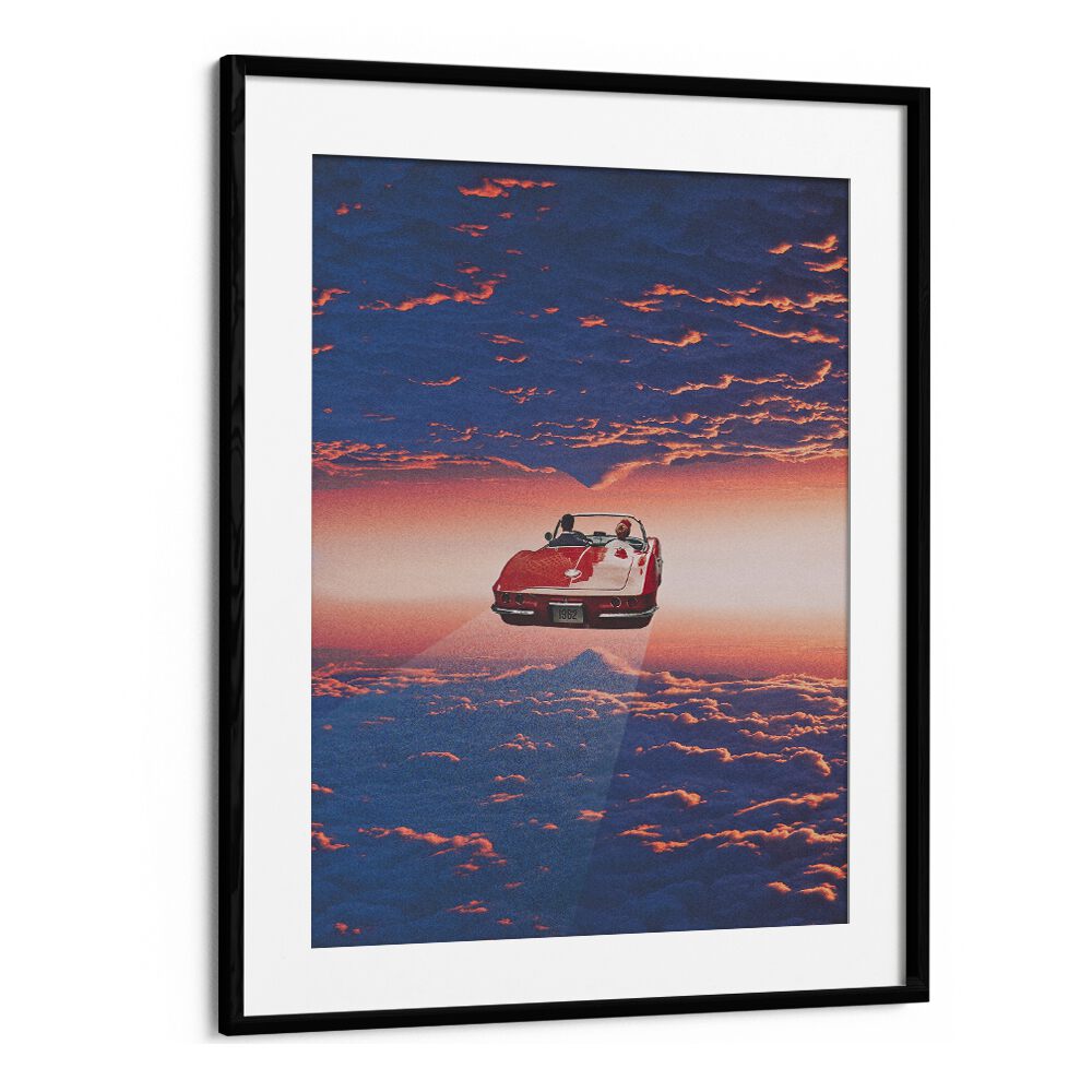 Surreal art print "Road Trip in Clouds" by Space Rocket Art transforms your space with vibrant, dreamy aesthetics.