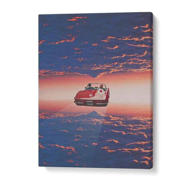 Vibrant "Road Trip in Clouds" surreal art prints by Space Rocket Art, perfect for transforming your living space.