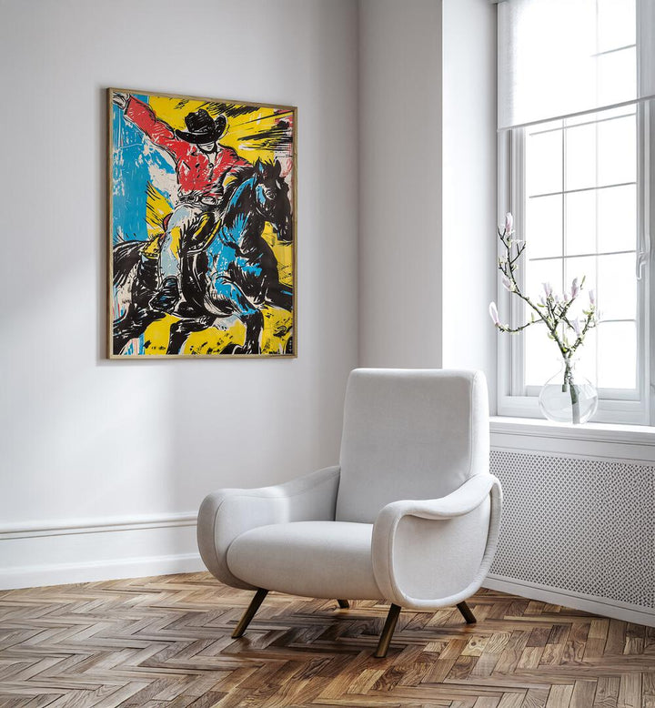 Vibrant RODEO, COWBOY painting enhances modern decor, perfect for adventure lovers seeking Americana charm.