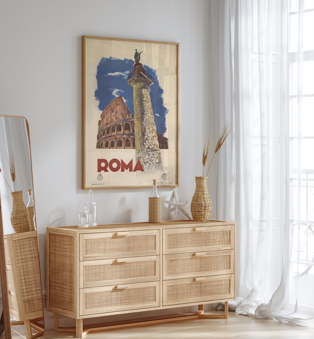 Stylish interior featuring ROMA, VINTAGE TRAVEL POSTERS, perfect for enhancing modern home decor.