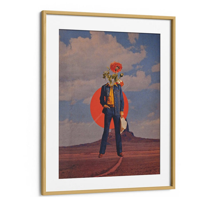 Surreal art print "ROMEO IN DESSERT" by Space Rocket Art, captivating design in a stylish oak frame.