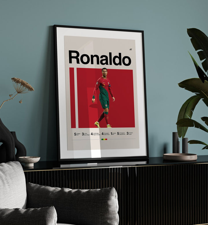 Ronaldo Football Posters Artwork Placed on a wall In A Living Room