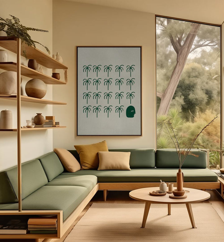 Stylish living room featuring ROOTS, BOHO ART PAINTINGS, enhancing your space with modern aesthetics and creativity.