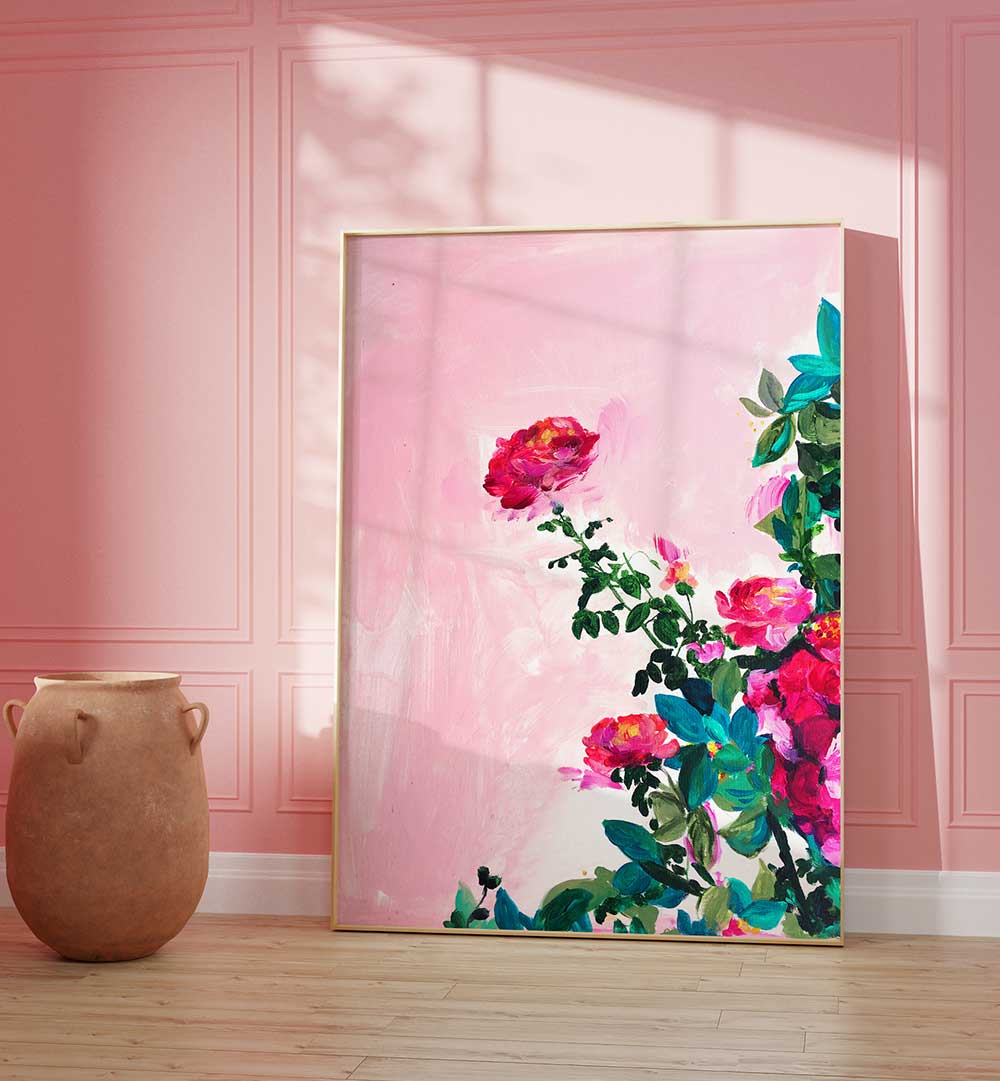 ROSE GARDEN I , FLORAL FLOWER PAINTINGS