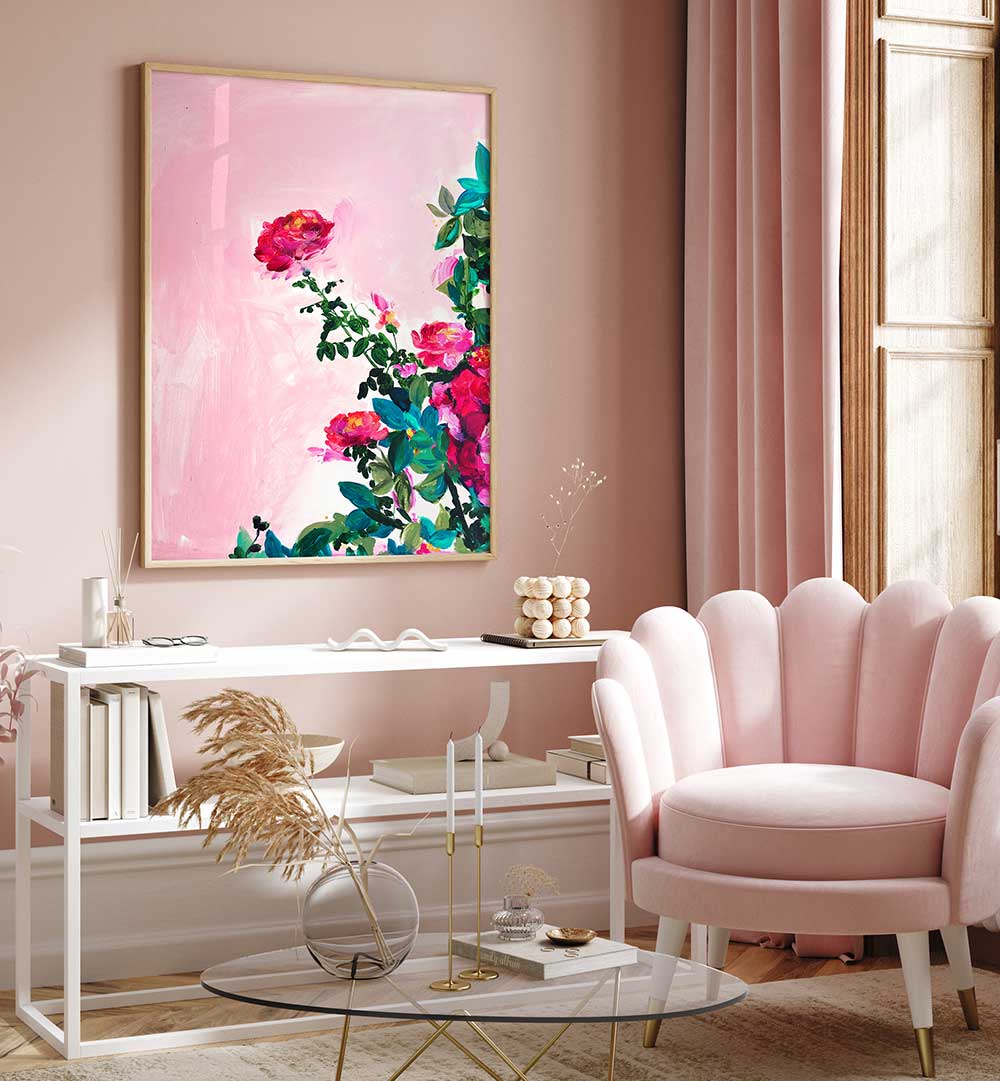 ROSE GARDEN I , FLORAL FLOWER PAINTINGS