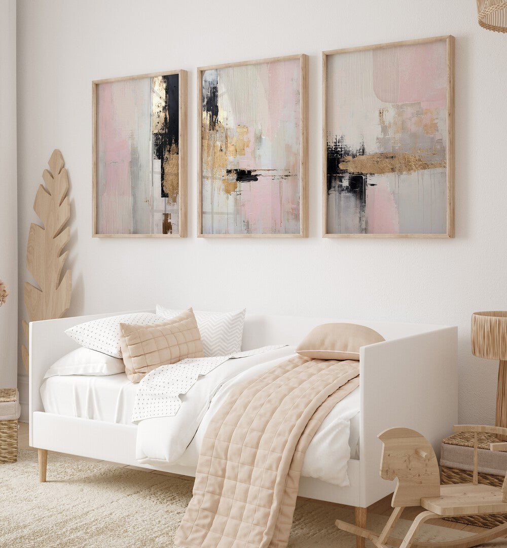 Transform your space with the ROSY HAZE SET, SET OF 3 PAINTINGS, adding warmth and tranquility to any decor.