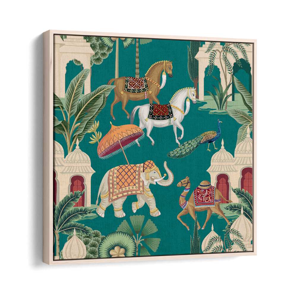 Stunning ROYAL QUARTET ENSEMBLE, INDIAN ART PAINTINGS showcasing Mughal artistry with majestic horses, camels, and elephants.