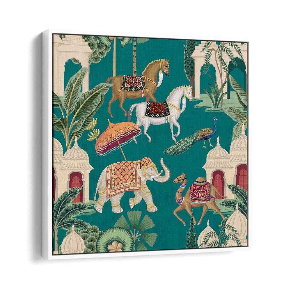 Experience the beauty of the ROYAL QUARTET ENSEMBLE, INDIAN ART PAINTINGS featuring majestic animals in vibrant colors.